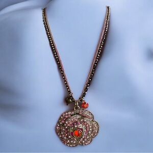 Rare Vintage Betsey Johnson RETIRED Pink Crystal Bling Rose Statement Necklace